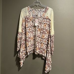 Gimmick BKE Medallion Printed Boho Hippy Flowy Asymmetric Button Down Top Size M